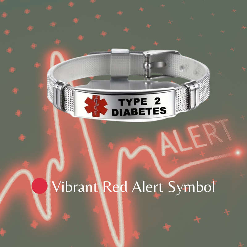 Stainless Steel Medical Alert Bracelet  Type 2 Diabetes | 23cm Adjustable Wristband with Silic...