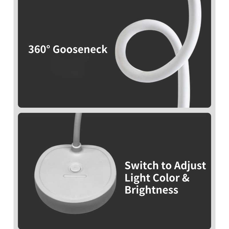 Rechargeable Desk Lamp with Flexible Gooseneck & Adjustable Brightness