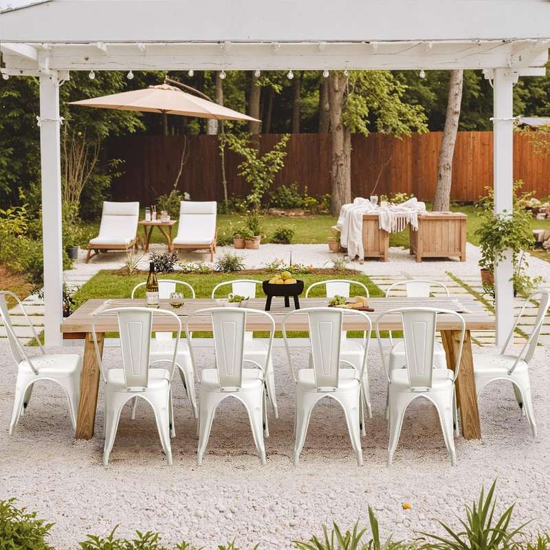 Metal stackable chair outdoor/indoor use- - White - 6 Pack
