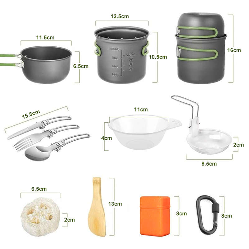 13 pcs Ultra-Light Portable Outdoor  Camping Cookware Stove Cultery Set