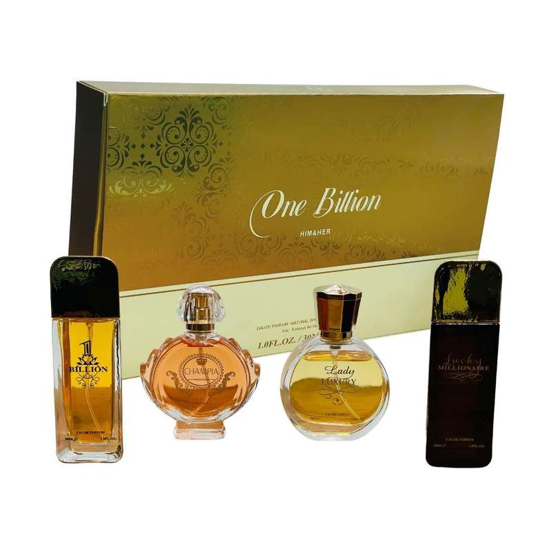Luca One Billion Him & Her Perfumes Set - 4x30ml EDP  + Keyring & Premium Gift Bag COMBO