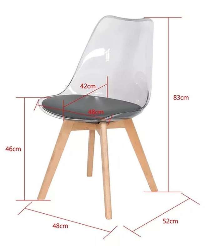 Modern transparent padded chairs with wooden legs-Black, white or grey - Black - 8 Pack