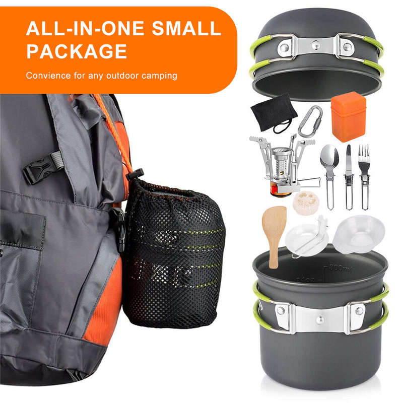13 pcs Ultra-Light Portable Outdoor  Camping Cookware Stove Cultery Set