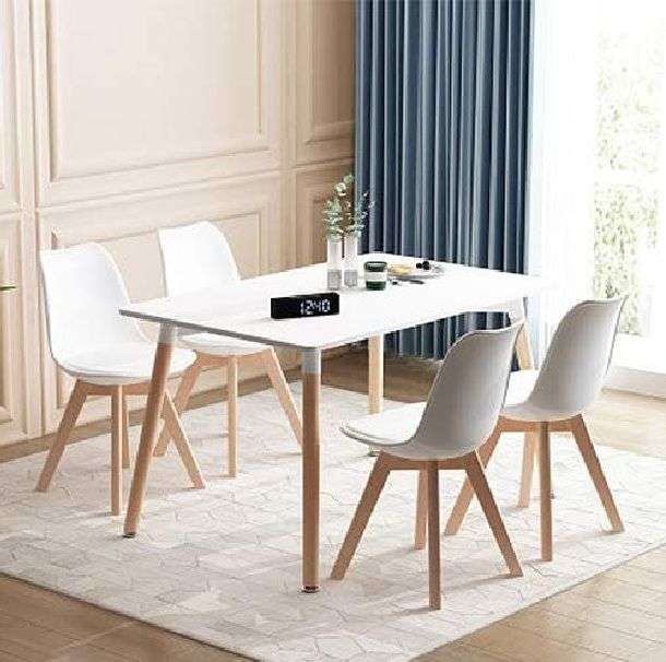 Modern and trendy padded chairs with wooden legs-8 Pack - White