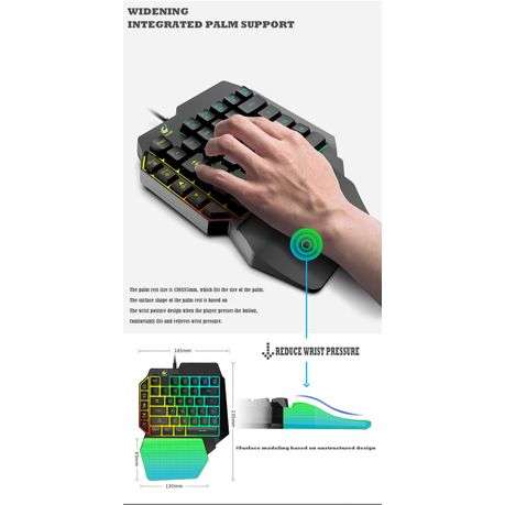 39-Keys One-Handed Gaming Keyboard with LED Backlight- Egornomic