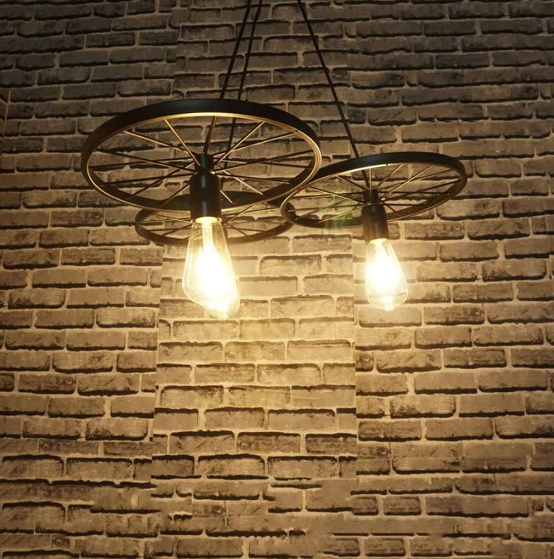 Vintage Three Spoked Wheel Pendant Light