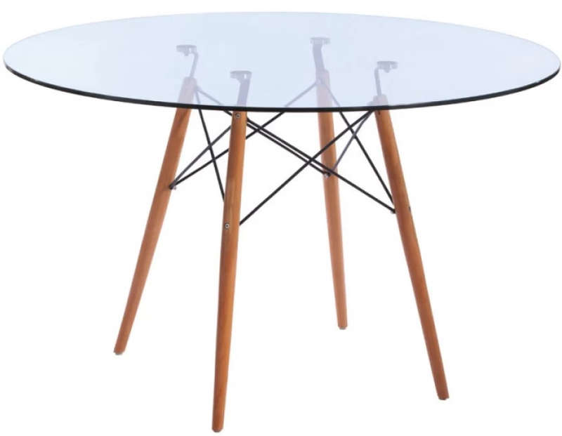 Round Glass Dining Table With Elegant Wooden Legs