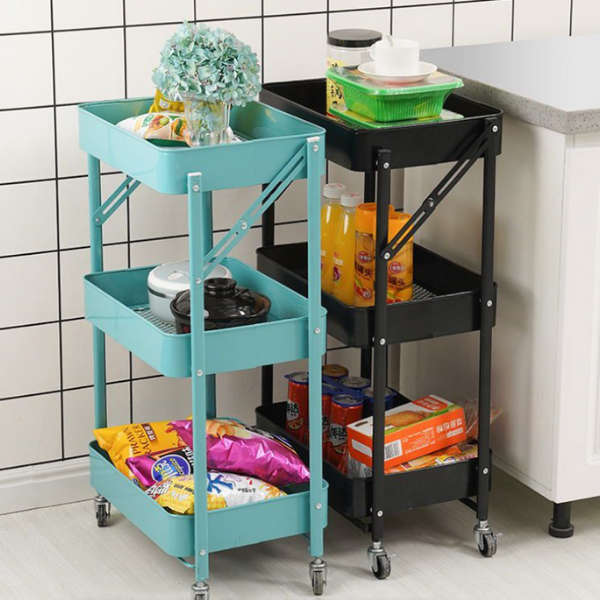 3 Tier Metal Rolling Cart Utility Cart- Black
