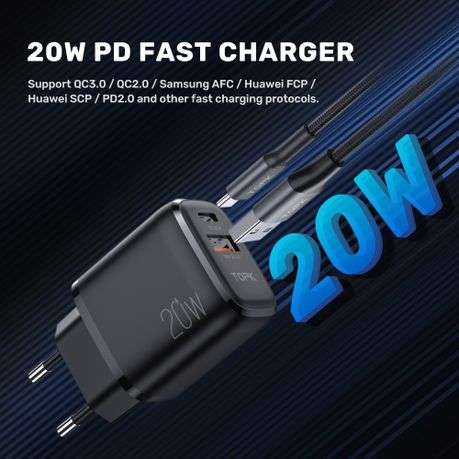 TOPK PD 20W & QC3.0 18W, 2 -Port USB and USB C Wall Charger