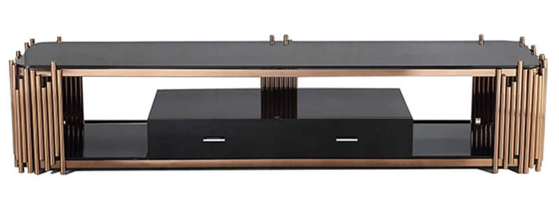 Smart TV/ Plasma Stands - Tempered Glass Top - Wooden Drawers - Gold