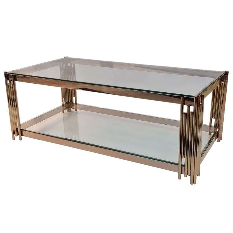 Glass Top Coffee Table With Stainless Steel Metal Base