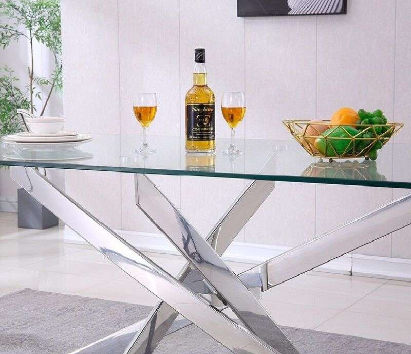 Glass Top Dining Table- Silver Legs