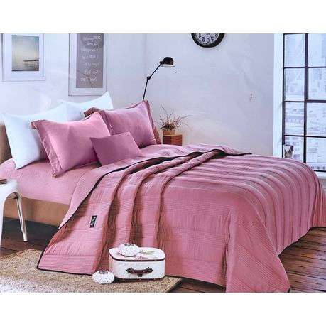 King Size Pre-washed Quilt Set Polyester Material (4 Piece) - Peach Color