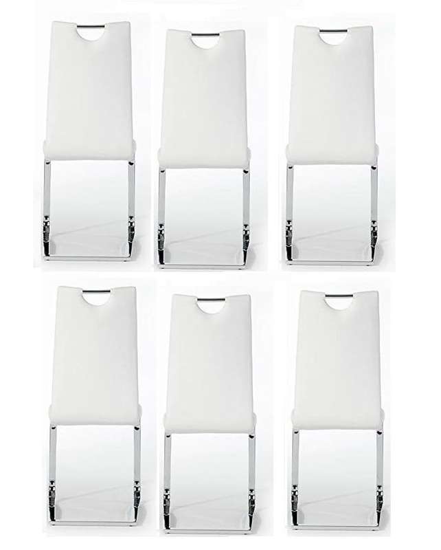 Faux Leather with Silver Metal Legs Dining Chairs - 6 Pack - White