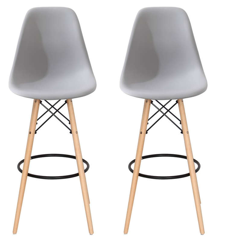 Bar / Kitchen Stools - Wooden Leg - Set of Two - Grey