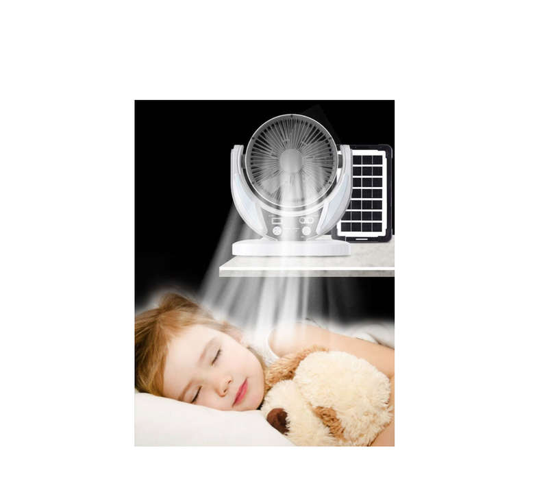 6" Rechargeable Solar Fan with 4500mah Battery & Night Light and Power Bank