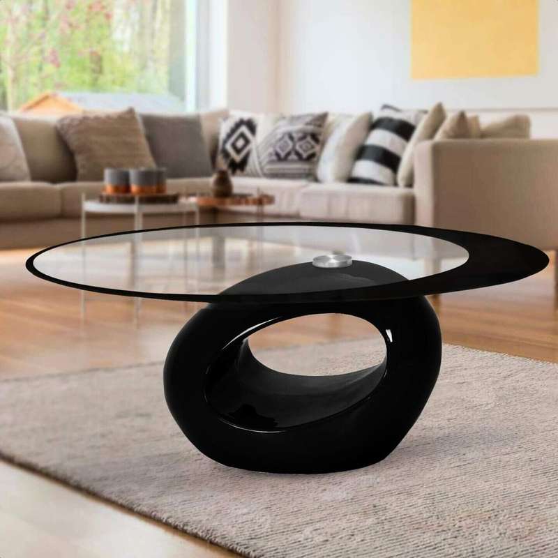 Coffee Tables - Oval Tempered Glass Top - Black Base Colour