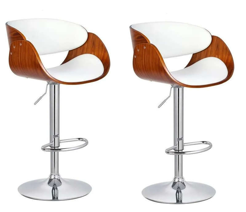 Padded Bar / Kitchen Counter Stools  Set of 2-White / Brown Colour