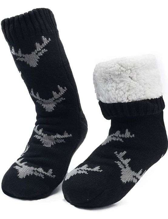 Men Winter Thermal Fleece Lining Knit Non Slip Socks Assorted 2 Pack