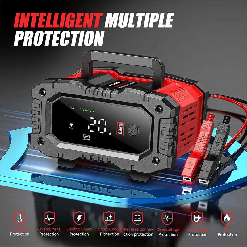 FOXSUR Battery Charger 12V-20A 24V-10A + 12V Battery Tester