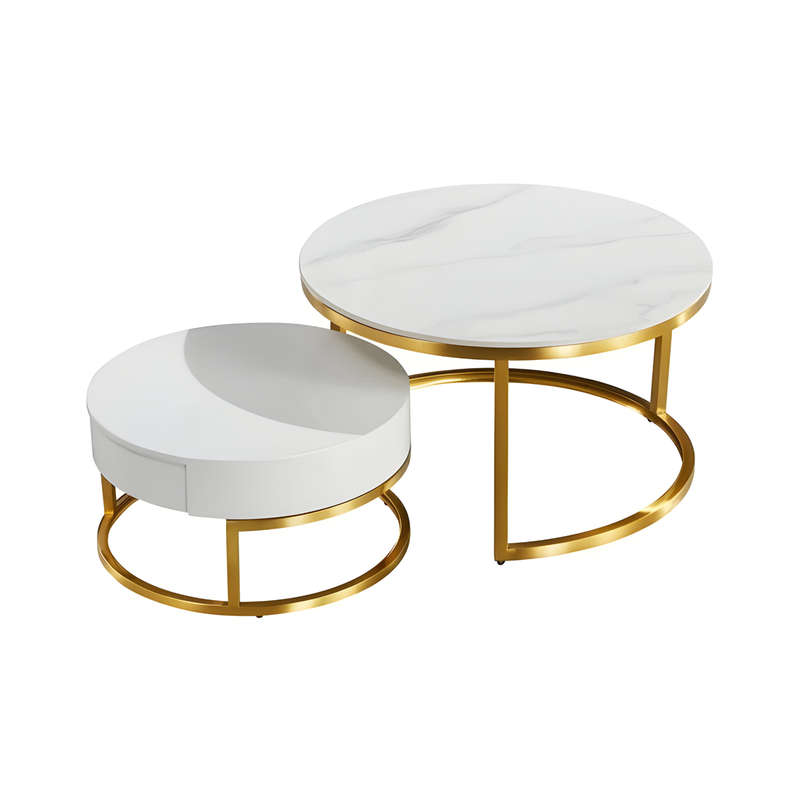 Modern Nesting Round End Coffee Table and Table with Drawer