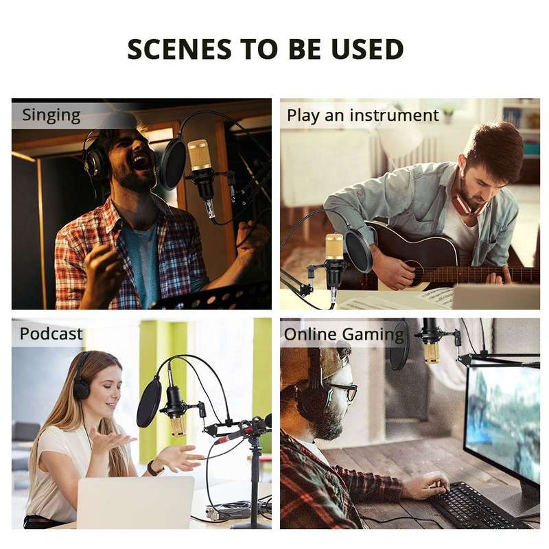 Professional Recording Microphone Soundcard Set M800 Pro Condenser Microphone Kit V8 Sound Card Gold