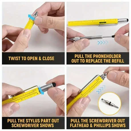 Metal multi-tool pen 6-in-1 - black