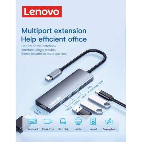 Lenovo - S705 - 100W Multi-Port USB-C Hub With 4K HDMI Display - Grey