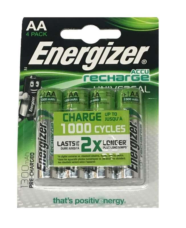 Energizer E300322101 - AA Rechargeable Battery, 1.2v NiMh 1.3Ah - Pack of 4