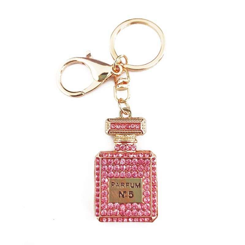Artificial Perfume Bottle Inlay Rhinestone Keychain - Gold