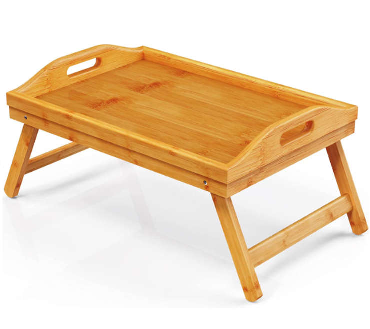 Bamboo bed tray with foldable legs