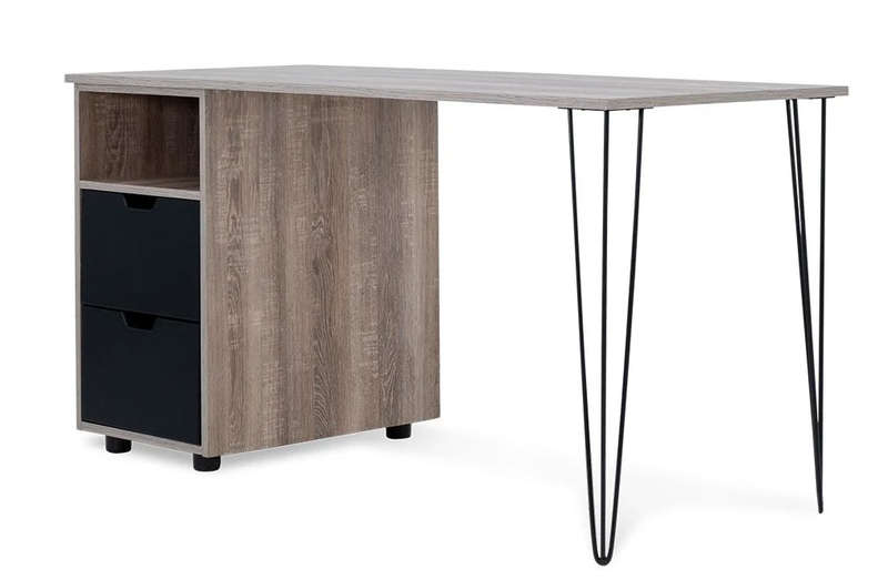Office / Home Computer Desk with Two Drawers - - Oak (Nature Wood Grain ) / Black
