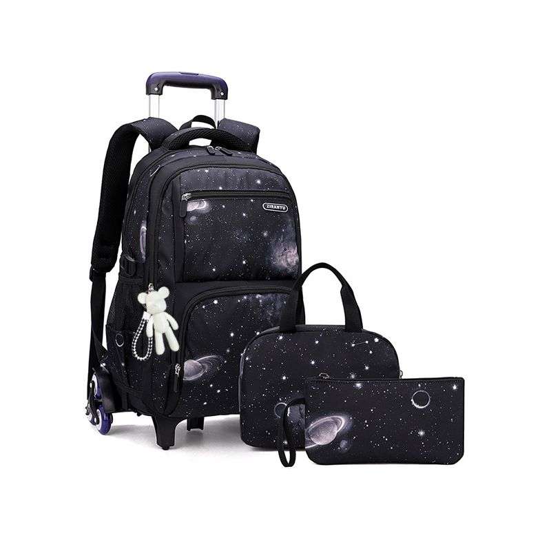 3 Piece Rolling Backpack Set Trolley Preschool Bags For Students - Blue