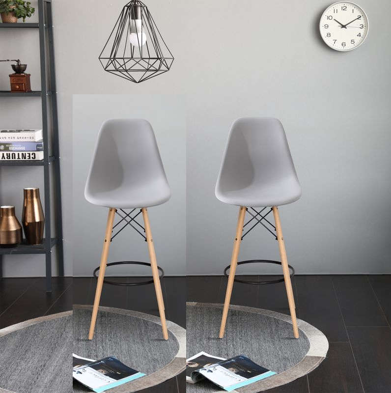 Bar / Kitchen Stools - Wooden Leg - Set of Two - Grey