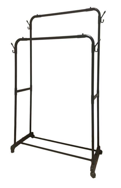 Wheeled Removable Double Pole Clothes Drying Rack- Black
