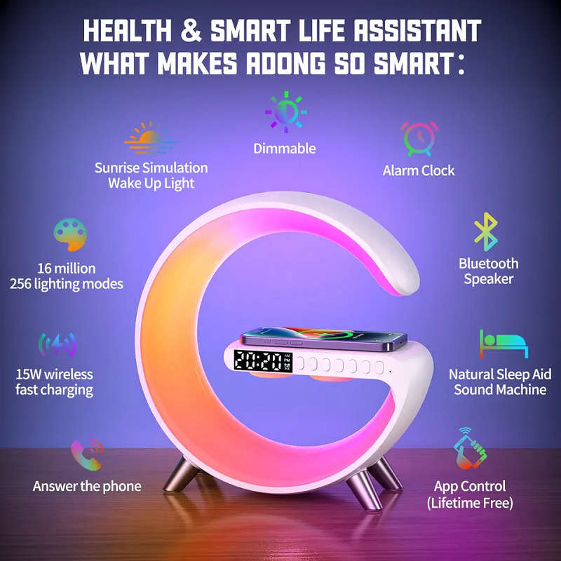 Multi-function G-shape Atmosphere Light with BT-Speaker/ Wireless Charger