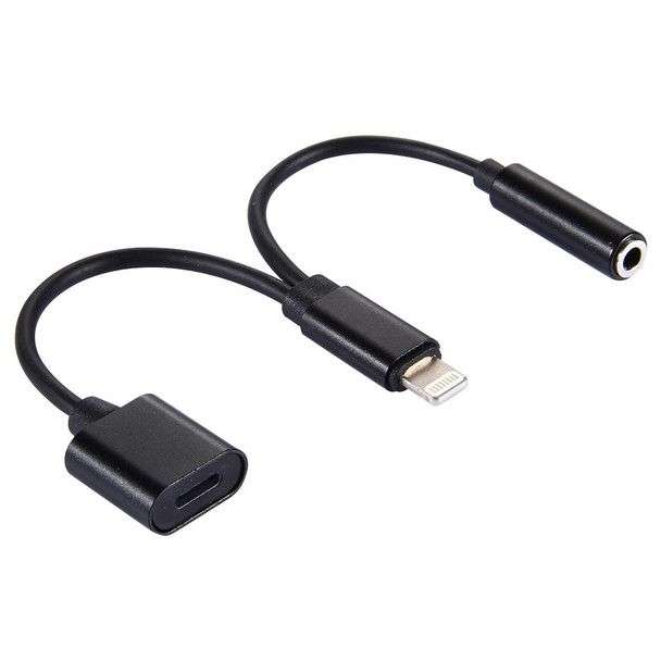 10 cm 8 Pin Female & 3.5mm Audio Female to 8 Pin Male Charger Adapter Cable - Black