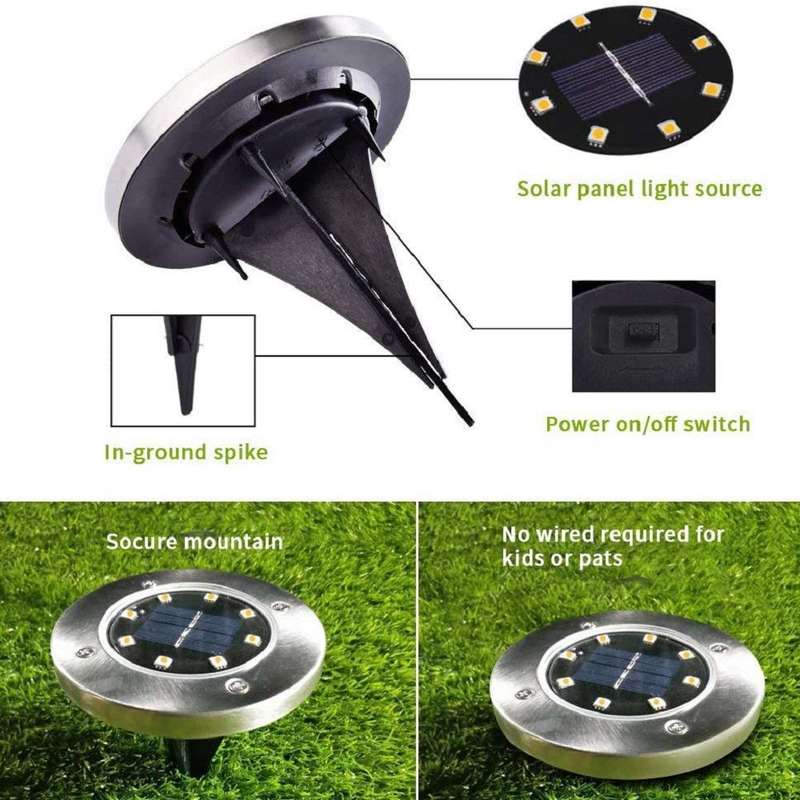 Solar Ground Light Waterproof - Pack Of - 8 Ground Garden Light Spot Light