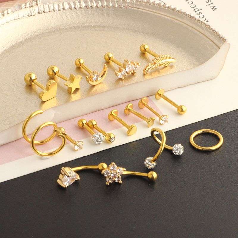 Bigfive 18 Pieces 16G Stud Tragus Piercing Jewelry Cartilage Earrings - Silver