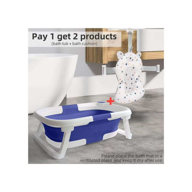 Portable Collapsible Baby & Infant Bath Tub Cushion & Temperature Sensor