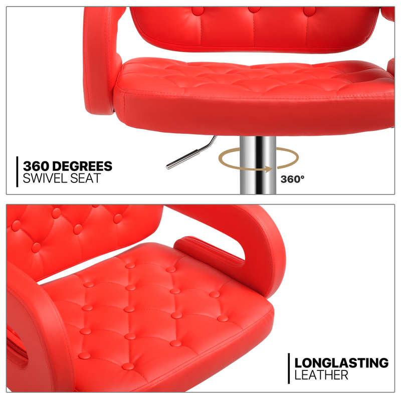 Bar Stools - Luxury Leather Barstools with Chrome Base - Set of 2 - Red Colour