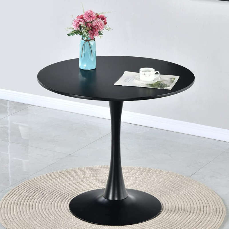 Round Dinning Table-Black/White - Black
