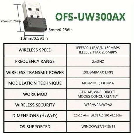 Wifi 6 2.4G 286mbps USB Wifi Wireless Adapter For PC