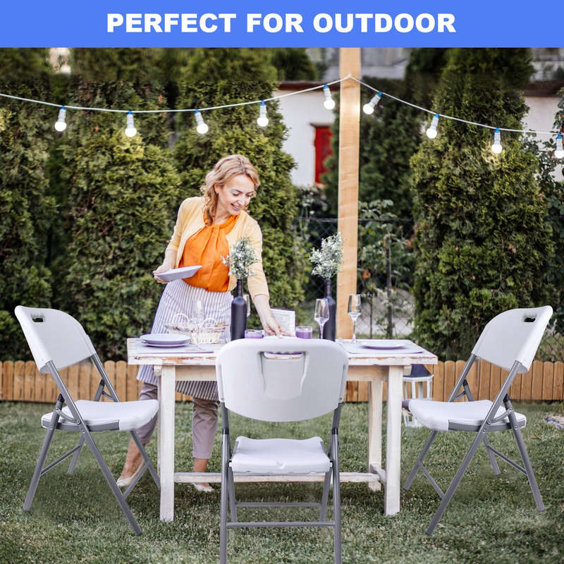 Foldable Plastic Chairs - 4 Pack- White Colour