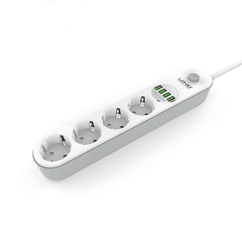 LDNIO Dual Power Socket 4 Fast Charging USB Port & 4 Socket 2400W
