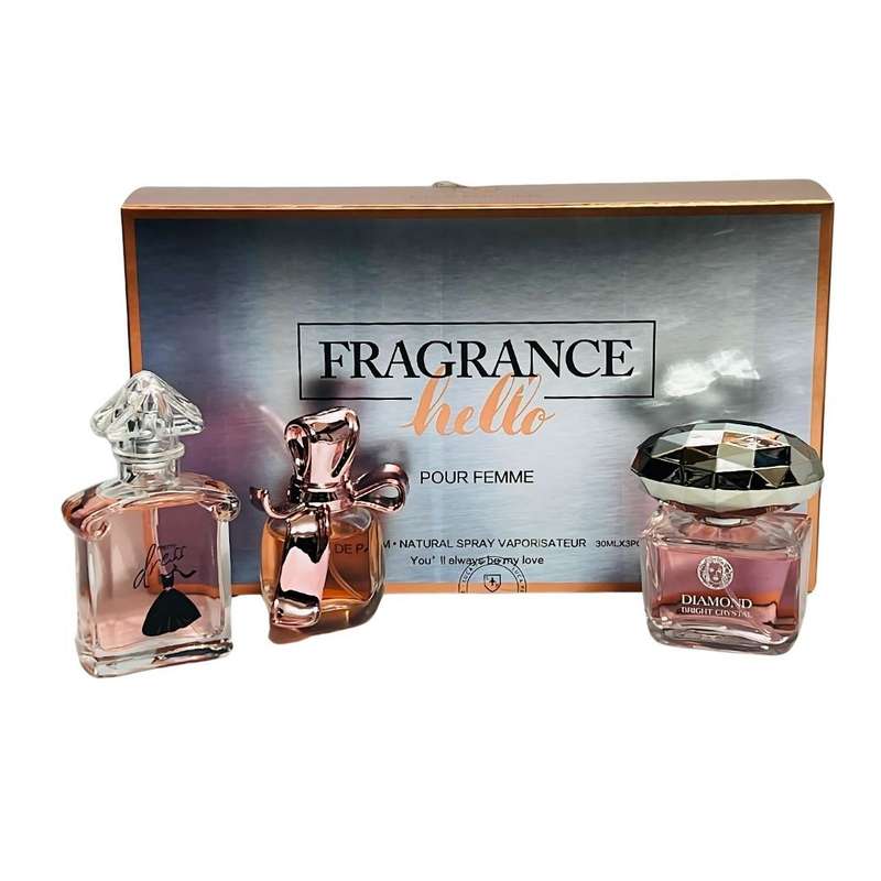 Fragrance Hello 3 Perfume Set for Women - 3x30ml EDP + Keyring & Premium Gift Bag COMBO