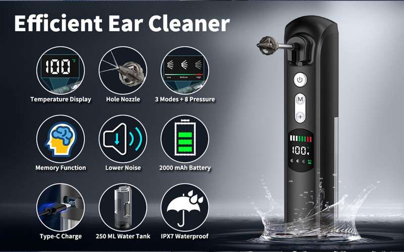 Ear Wax Removal, Electric Water Power Ear Cleaner 8 Pressure Modes