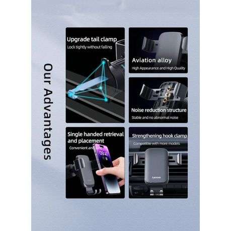LENOVO - Phone Mount for Car Vent With Upgraded Clip - Black