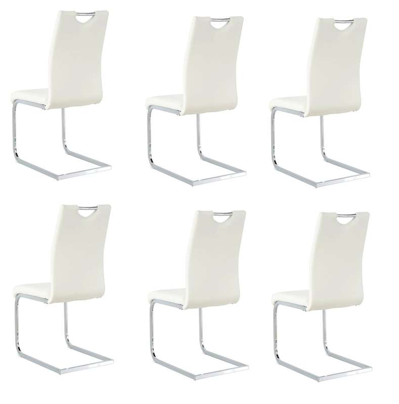 Faux Leather with Silver Metal Legs Dining Chairs - 6 Pack - White