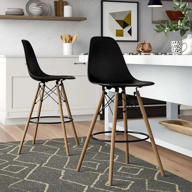 Bar / Kitchen Stools - Wooden Leg - Set of Two - Black